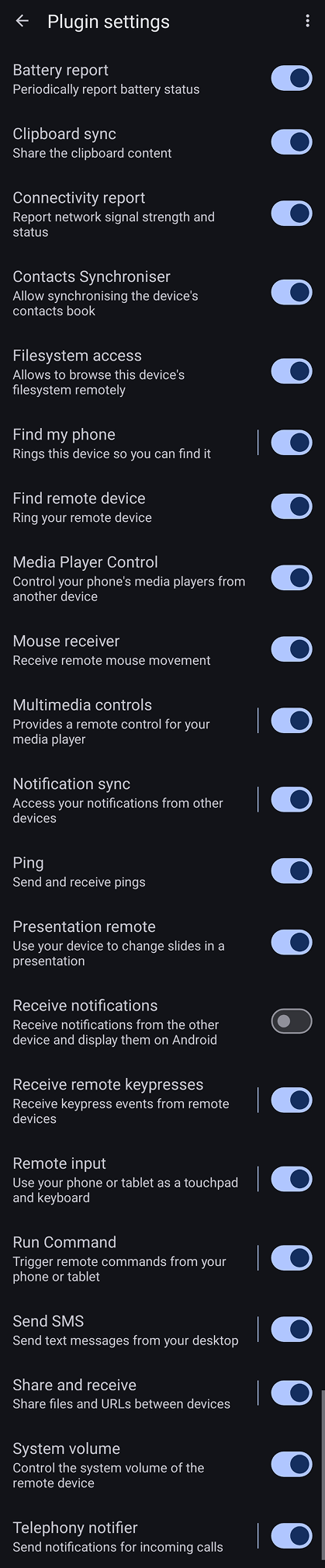 An incredibly long screenshot of the Plugins Settings with a whopping 21 settings, loads of buttons and text